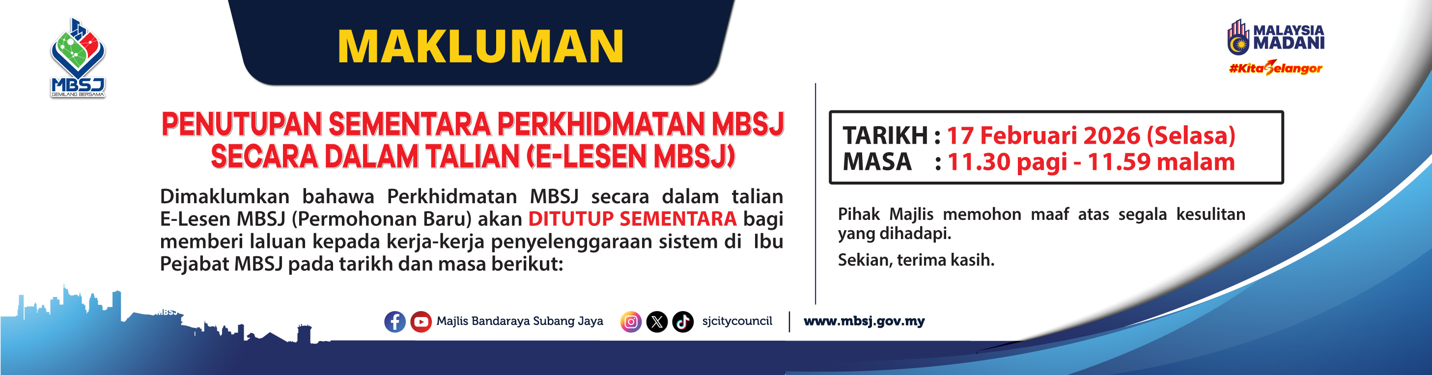 MAKLUMAN SERTA PERHATIAN WARGA MBSJ